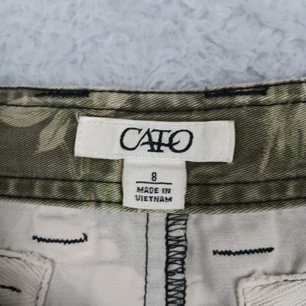 Cato Midi Skirt Women 8 Green Feather Leaf Print Cotton Raw Hem RN 37080